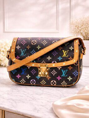 Authentic Louis Vuitton Multicolor Monogram Sologne Bag Black Crossbody